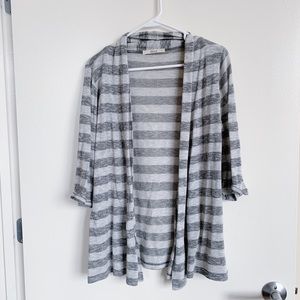 Global Work Grey Striped 3/4 sleeved Cardigan